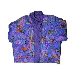 Vtg Braetan Ski Jacket Womens L Multi Floral Full Zip Elastic Waist & Cuffs 90's